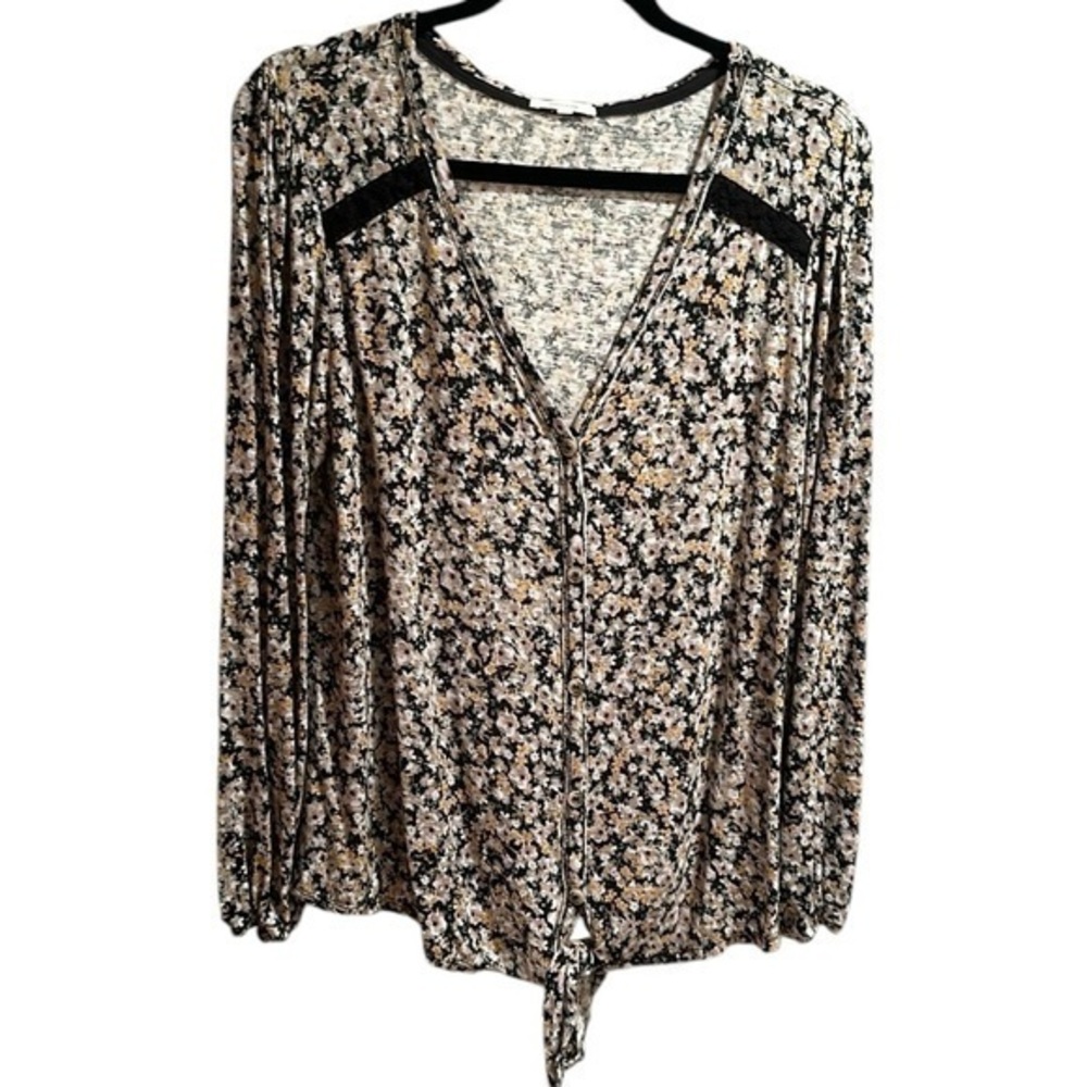Maurices Floral Print Front Tie Long Sleeved Shirt Size XL